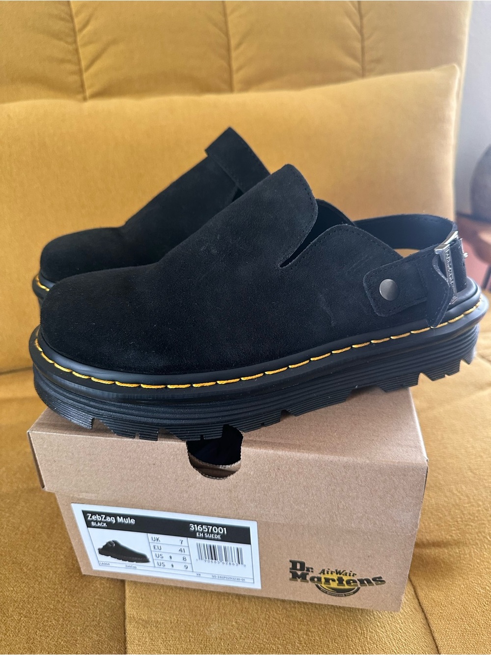 Dr. Martens Black Suede ZebZag Mule Slip-On